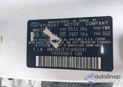 2015 Hyundai Genesis 3.8 z USA, uszkodzony, nr VIN KMHGN4JE1FU092041